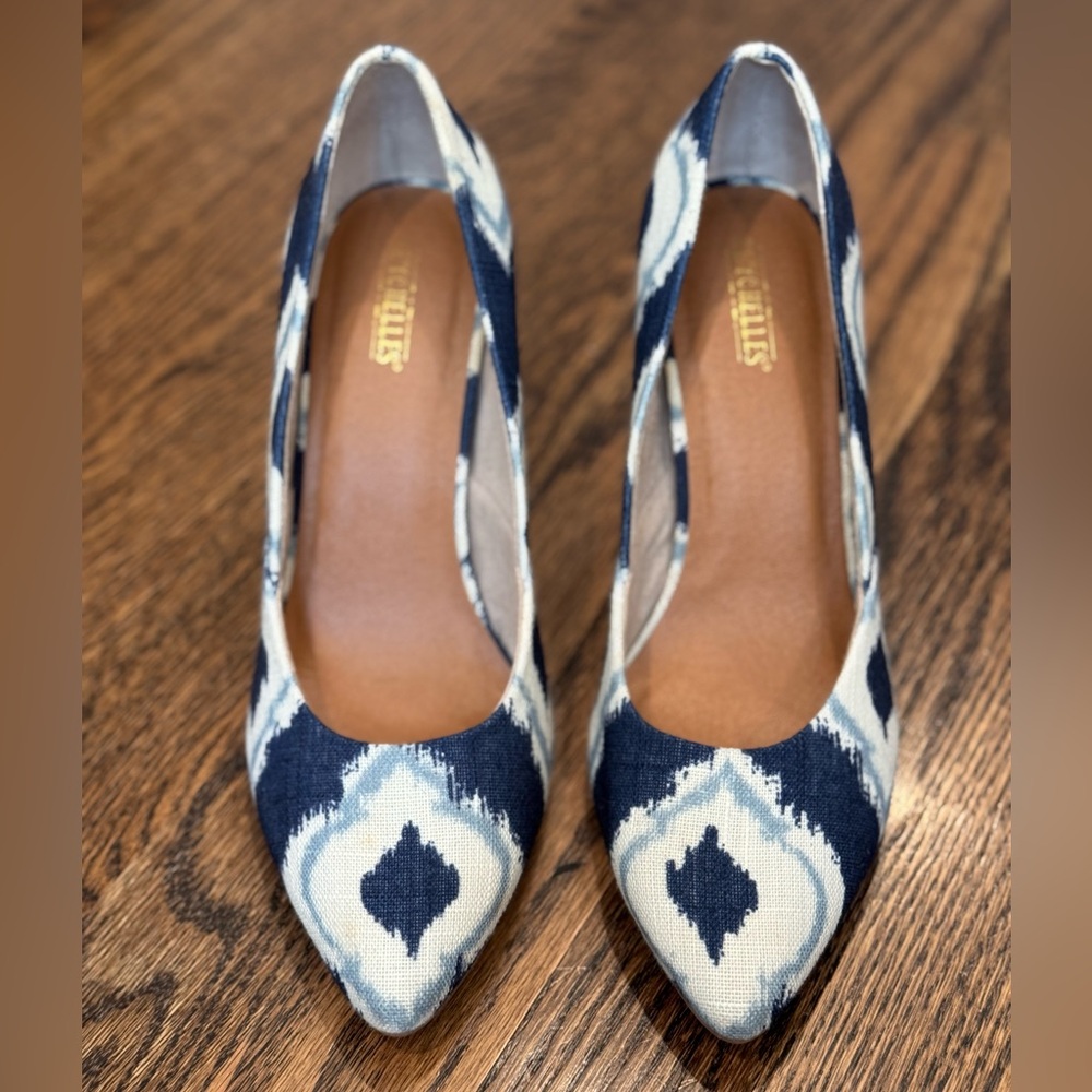 Seychelles Blue and White Ikat Heels